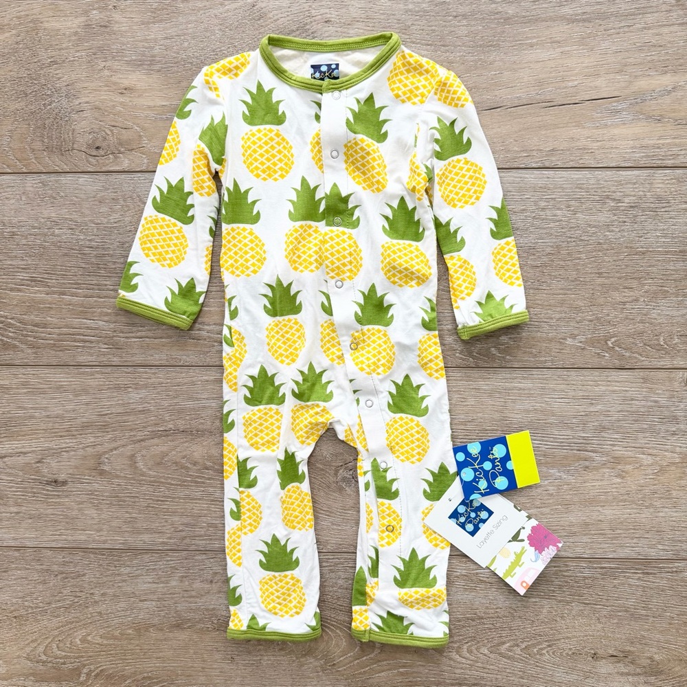 Kickee Pants Pineapple Coverall Sz 6-9 Months Bamboo Long Sleeve Soft NEW
